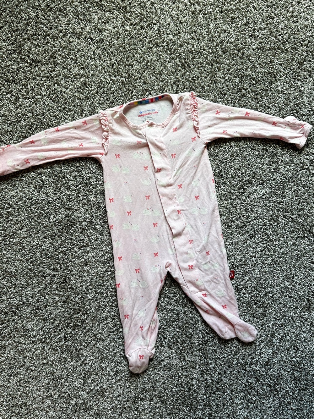 Magnetic Me Baby Girl Pink Swan Detail Footie 0-3M